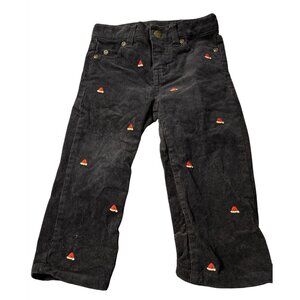 Janie and Jack Black Corduroy Santa Hat Embroidered Pants 18-24 Months Toddler